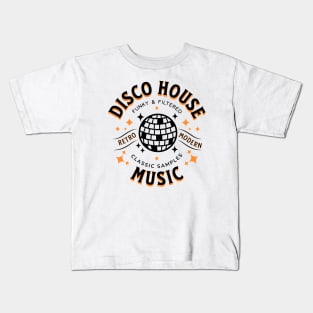 DISCO HOUSE  - Retro Modern Disco Ball (Black/Orange) Kids T-Shirt